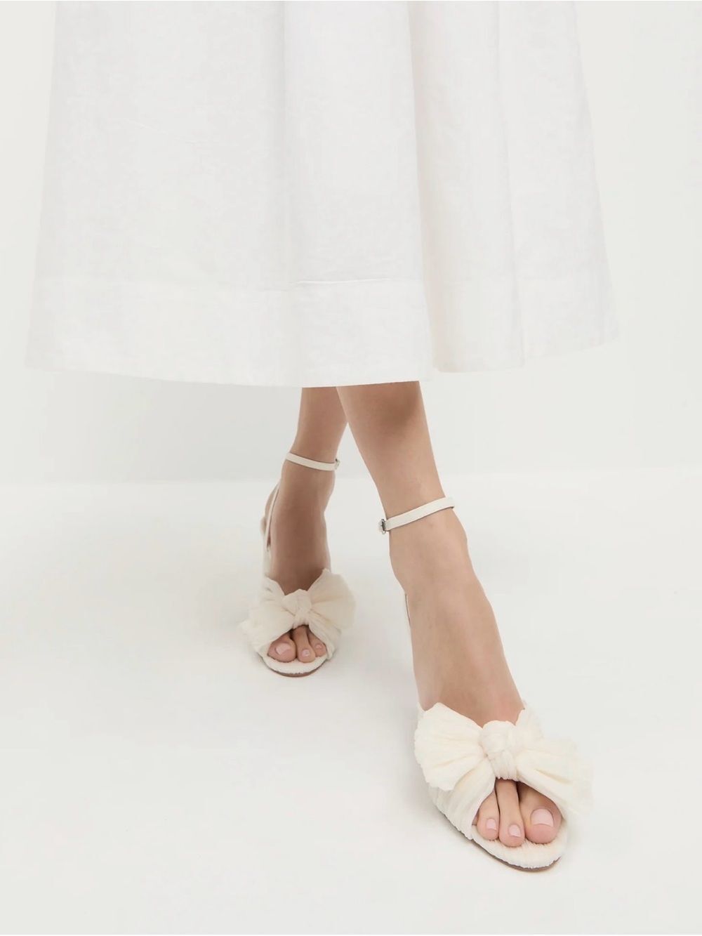 Loeffler Randall Camellia Pleated Bow Heel Pearl 7.5B New In Box Wedding Summer